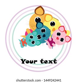 Cute kitty cat vector illustration, childish design, cartoon character, vector background.