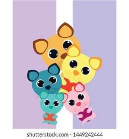 Cute kitty cat vector illustration, childish design, cartoon character, vector background.