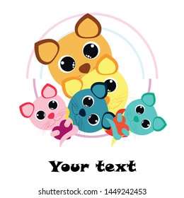Cute kitty cat vector illustration, childish design, cartoon character, vector background.
