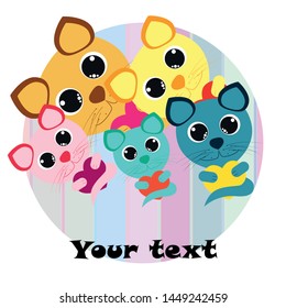 Cute kitty cat vector illustration, childish design, cartoon character, vector background.
