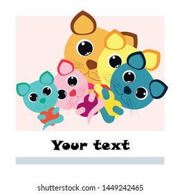 Cute kitty cat vector illustration, childish design, cartoon character, vector background.