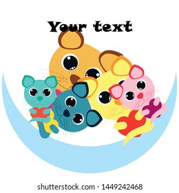 Cute kitty cat vector illustration, childish design, cartoon character, vector background.