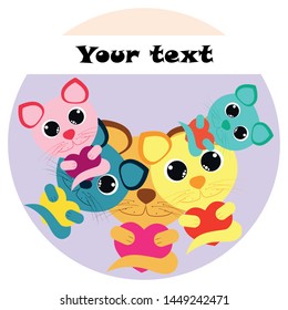 Cute kitty cat vector illustration, childish design, cartoon character, vector background.