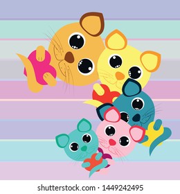 Cute kitty cat vector illustration, childish design, cartoon character, vector background.