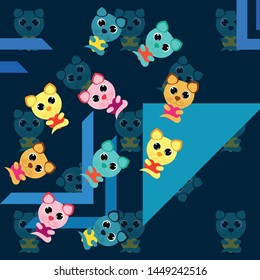 Cute kitty cat vector illustration, childish design, cartoon character, vector background.