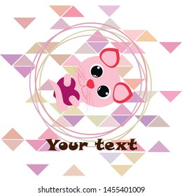 Cute kitty cat vector illustration, childish design, cartoon character, vector background.