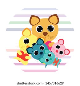 Cute kitty cat vector illustration, childish design, cartoon character, vector background.