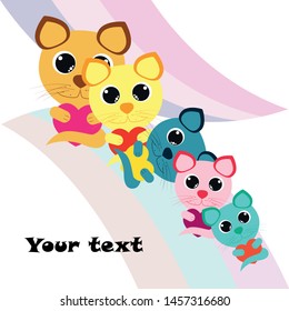 Cute kitty cat vector illustration, childish design, cartoon character, vector background.
