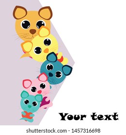 Cute kitty cat vector illustration, childish design, cartoon character, vector background.