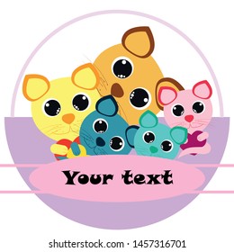 Cute kitty cat vector illustration, childish design, cartoon character, vector background.