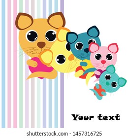 Cute kitty cat vector illustration, childish design, cartoon character, vector background.