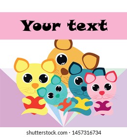 Cute kitty cat vector illustration, childish design, cartoon character, vector background.