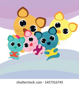 Cute kitty cat vector illustration, childish design, cartoon character, vector background.