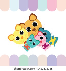 Cute kitty cat vector illustration, childish design, cartoon character, vector background.