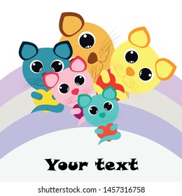 Cute kitty cat vector illustration, childish design, cartoon character, vector background.