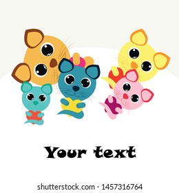 Cute kitty cat vector illustration, childish design, cartoon character, vector background.