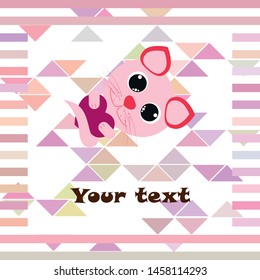 Cute kitty cat vector illustration, childish design, cartoon character, vector background.