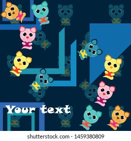 Cute kitty cat vector illustration, childish design, cartoon character, vector background.