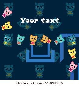 Cute kitty cat vector illustration, childish design, cartoon character, vector background.