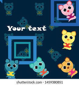 Cute kitty cat vector illustration, childish design, cartoon character, vector background.