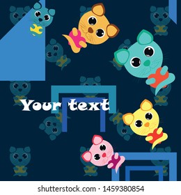 Cute kitty cat vector illustration, childish design, cartoon character, vector background.