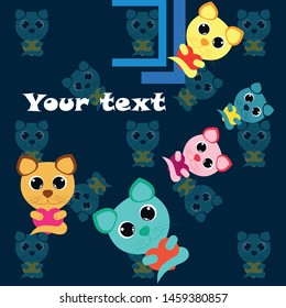 Cute kitty cat vector illustration, childish design, cartoon character, vector background.