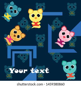 Cute kitty cat vector illustration, childish design, cartoon character, vector background.