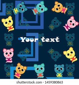 Cute kitty cat vector illustration, childish design, cartoon character, vector background.