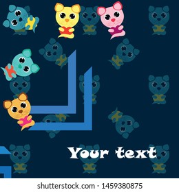 Cute kitty cat vector illustration, childish design, cartoon character, vector background.