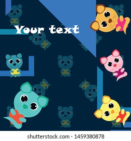 Cute kitty cat vector illustration, childish design, cartoon character, vector background.