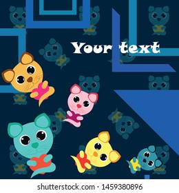 Cute kitty cat vector illustration, childish design, cartoon character, vector background.