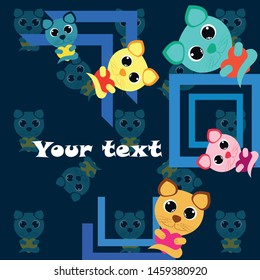 Cute kitty cat vector illustration, childish design, cartoon character, vector background.