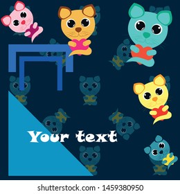 Cute kitty cat vector illustration, childish design, cartoon character, vector background.