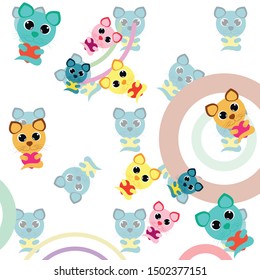 Cute kitty cat vector illustration, childish design, cartoon character, vector background.