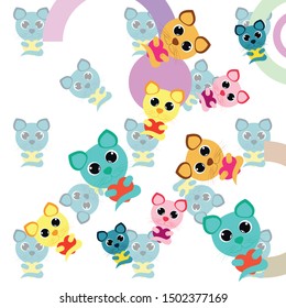Cute kitty cat vector illustration, childish design, cartoon character, vector background.