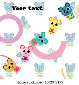 Cute kitty cat vector illustration, childish design, cartoon character, vector background.