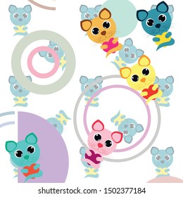Cute kitty cat vector illustration, childish design, cartoon character, vector background.