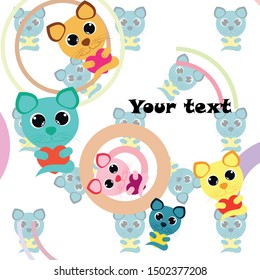 Cute kitty cat vector illustration, childish design, cartoon character, vector background.
