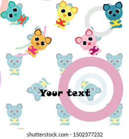 Cute kitty cat vector illustration, childish design, cartoon character, vector background.