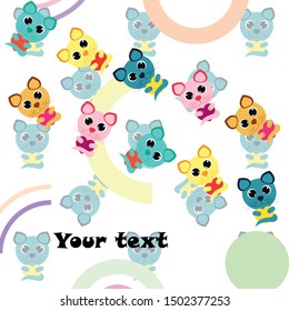 Cute kitty cat vector illustration, childish design, cartoon character, vector background.