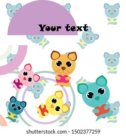Cute kitty cat vector illustration, childish design, cartoon character, vector background.