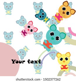Cute kitty cat vector illustration, childish design, cartoon character, vector background.