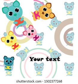Cute kitty cat vector illustration, childish design, cartoon character, vector background.