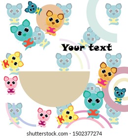 Cute kitty cat vector illustration, childish design, cartoon character, vector background.