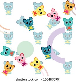 Cute kitty cat vector illustration, childish design, cartoon character, vector background.