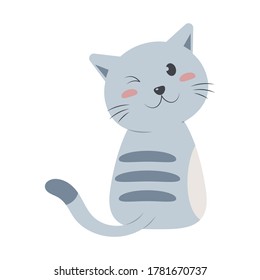 A cute kitty cat vector illustration cartoon isolated on white background. A kitten vector cartoon.