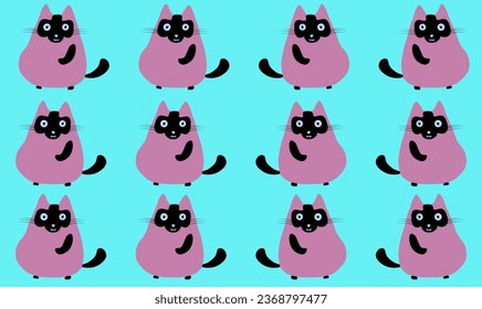 Cute kitty cat vector illustration set with different cat breeds, toys, wallpaper background cat bally animals