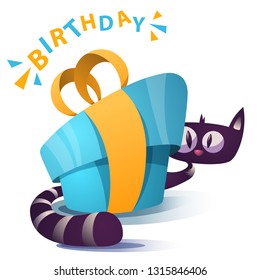 Cute kitty characters with red gift. Vector blue 10