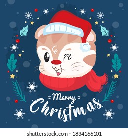 Bonito gatito para el día de la Navidad. La plantilla se puede utilizar para banners, 
saludos, tarjetas de invitación