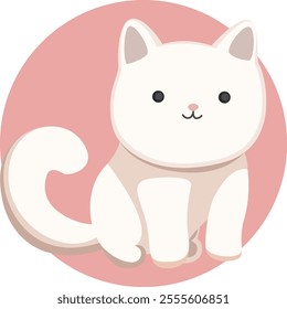 Cute kitty in a circle. Vector illustration of a cat, domestic pet. Cartoon white kitten